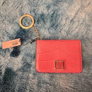 NWT Victoria's Secret Coral Croc-Embossed Card Holder with Gold Detail